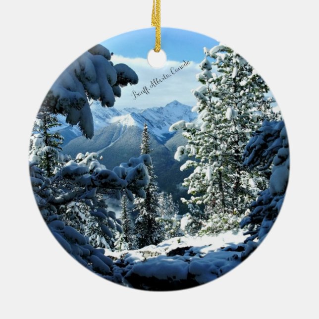 Snowy White Winter in Banff, Alberta, Canada Ceramic Ornament (Back)