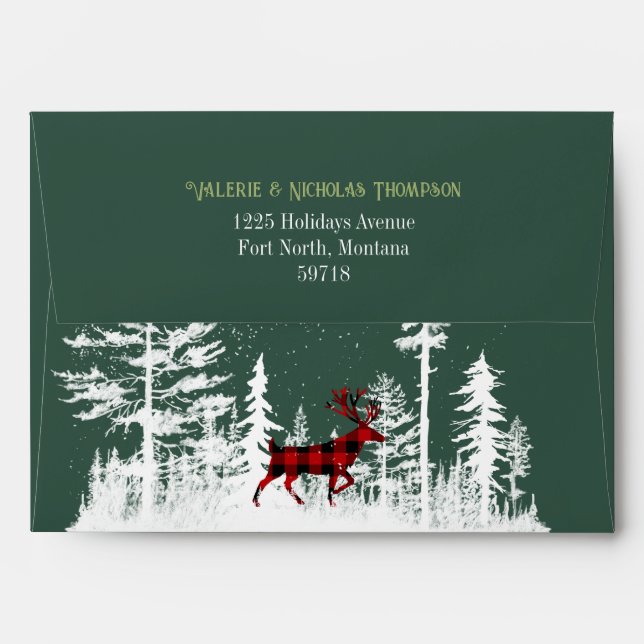 Snowy White Winter Woodland Reindeer Forest Green  Envelope (Back (Top Flap))