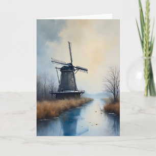 Snowy Windmill by the Frozen Water Blank Greeting Card