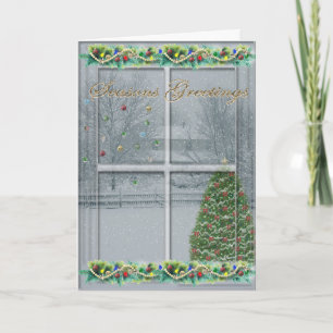 Snowy Window Seasons Greetings Card
