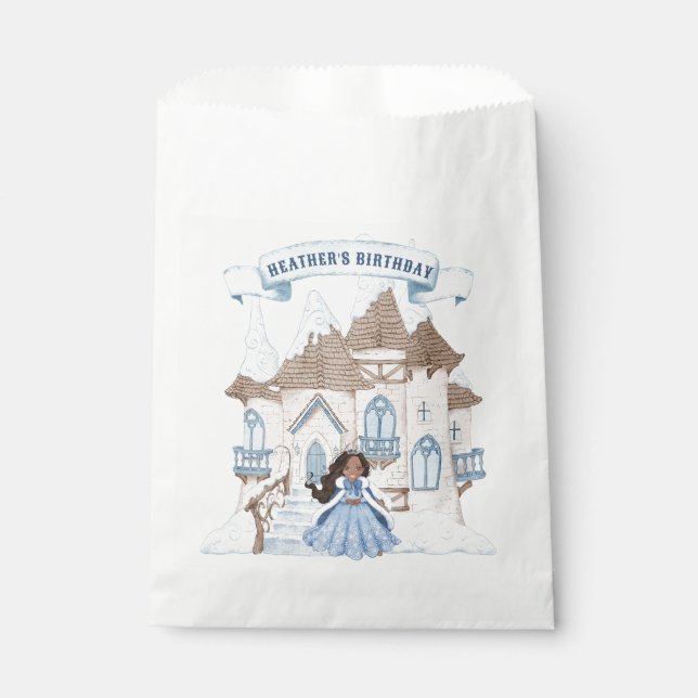 Snowy Winter African American Princess Birthday Favour Bag (Front)
