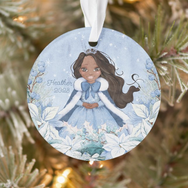 Snowy Winter African American Princess  Ornament (Tree)
