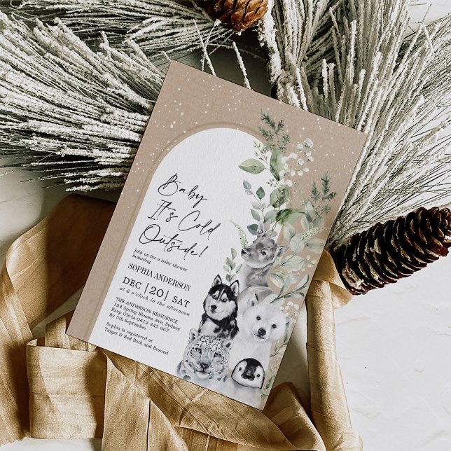 Snowy Winter Animals Boho Arch Baby Shower Invitation (Creator Uploaded)