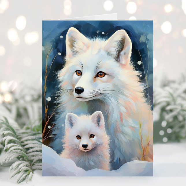 Snowy Winter Arctic Fox Modern Art Card (Creator Uploaded)