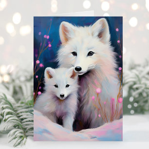 Snowy Winter Arctic Fox Modern Art Card
