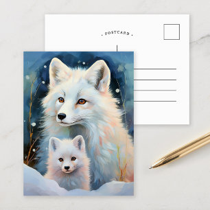 Snowy Winter Arctic Fox Modern Art Postcard