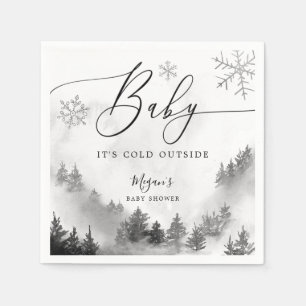 Snowy Winter Baby Shower Gray Snowflakes  Napkin