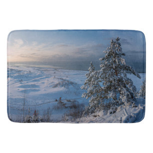 Snowy winter Baltic sea coast Bath Mat