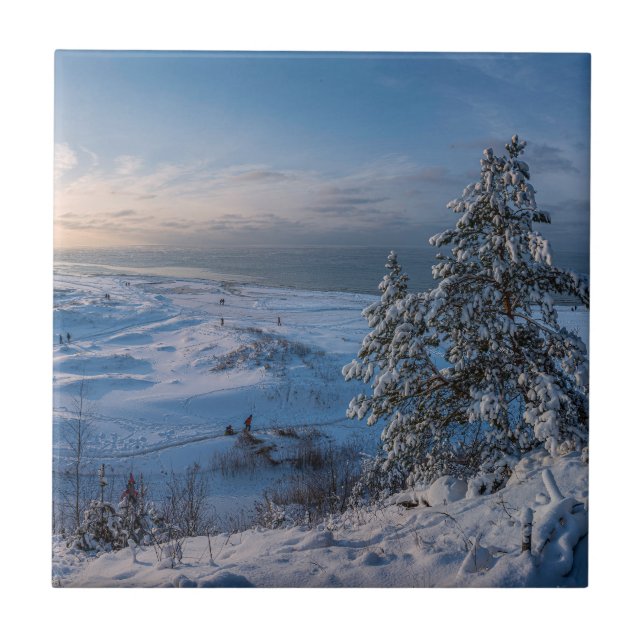 Snowy winter Baltic sea coast Ceramic Tile (Front)
