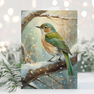 Snowy Winter Bird Modern Art Card