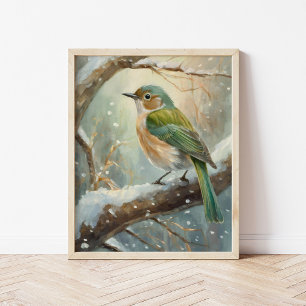 Snowy Winter Bird Modern Art Poster