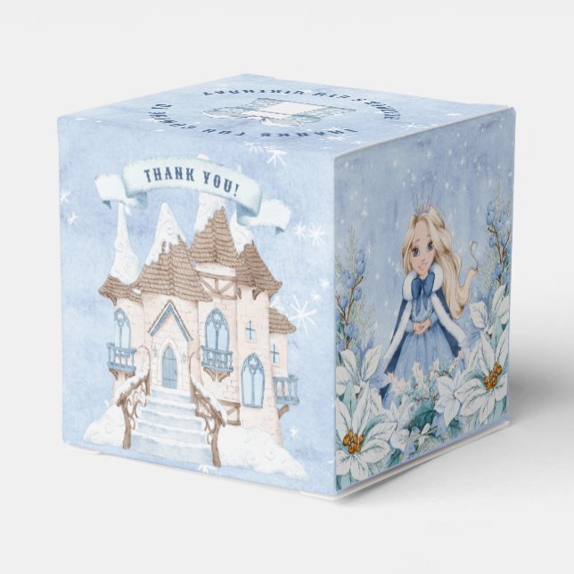 Snowy Winter Blonde Princess Birthday Favour Box (Back Side)