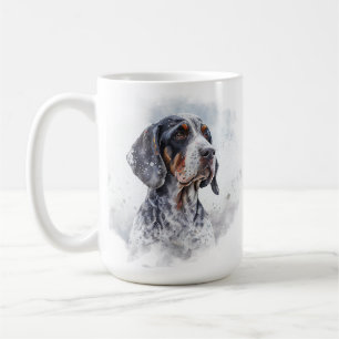 SNOWY WINTER BLUE TICK COONHOUND DOG FACE COFFEE MUG