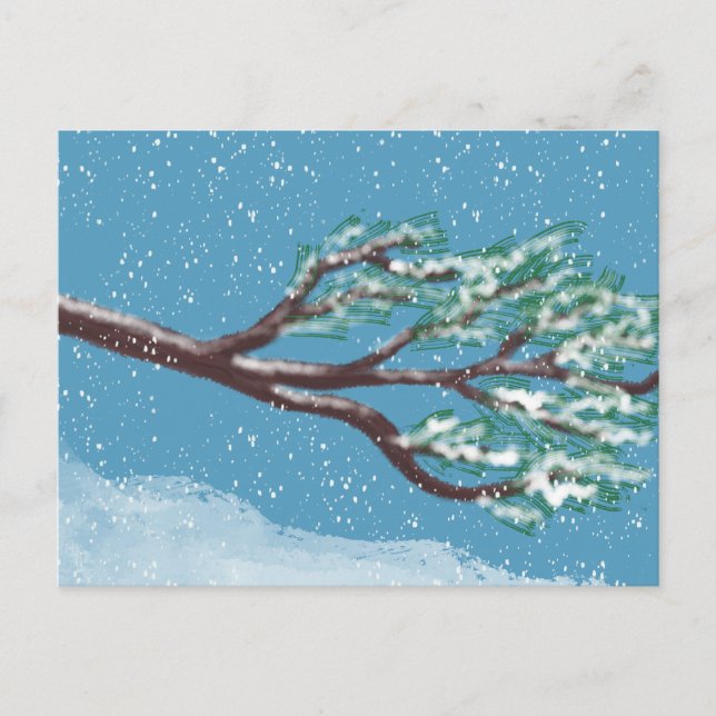 Snowy Winter Branches Hand-Drawn Postcard (Front)