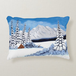 Snowy Winter Bright Accent Pillow