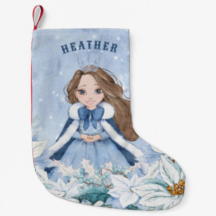 Snowy Winter Brunette Princess Small Christmas Stocking