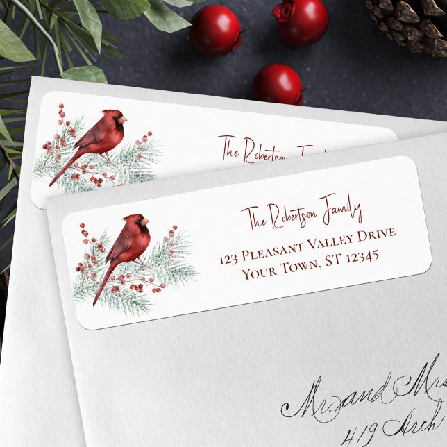 Snowy Winter Cardinal Christmas Return Address Label (Creator Uploaded)