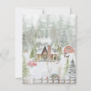 Snowy Winter Christmas Cabin Scene Holiday Card