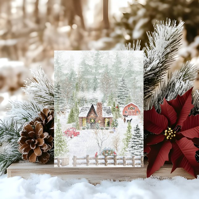 Snowy Winter Christmas Cabin Scene Postcard (Creator Uploaded)
