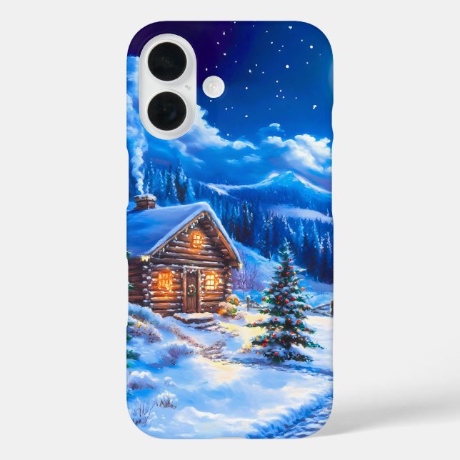 Snowy Winter Christmas Moon Night Cabin Case-Mate iPhone Case (Back)