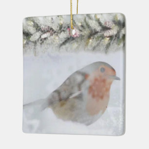 Snowy Winter Christmas Robin Bird  Ceramic Ornament