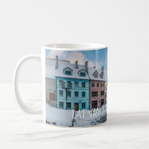 Snowy winter city center in Riga, Latvia Coffee Mug