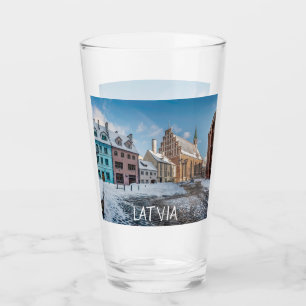 Snowy winter city center in Riga, Latvia Glass