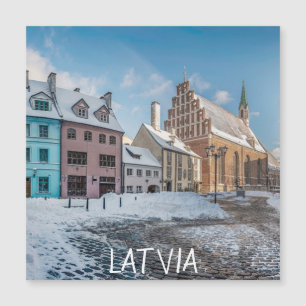 Snowy winter city center in Riga, Latvia Magnet