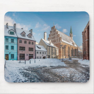 Snowy winter city center in Riga, Latvia Mouse Pad