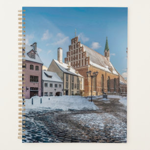 Snowy winter city center in Riga, Latvia Planner