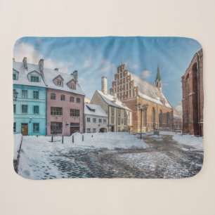 Snowy winter city center in Riga, Latvia Sherpa Blanket