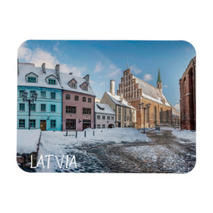 Snowy winter city centre in Riga, Latvia Magnet