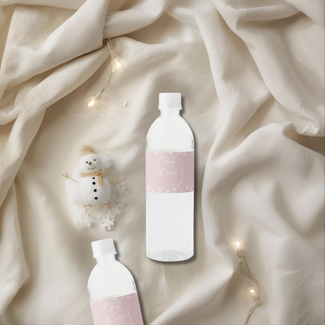 Snowy Winter Coquette pink it's Cold Water Bottle Label (Snowy Winter Coquette pink it's Cold Water Bottle Label)