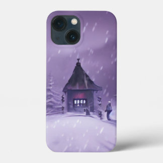 Snowy Winter Cottage with Falling Snow iPhone 13 Mini Case
