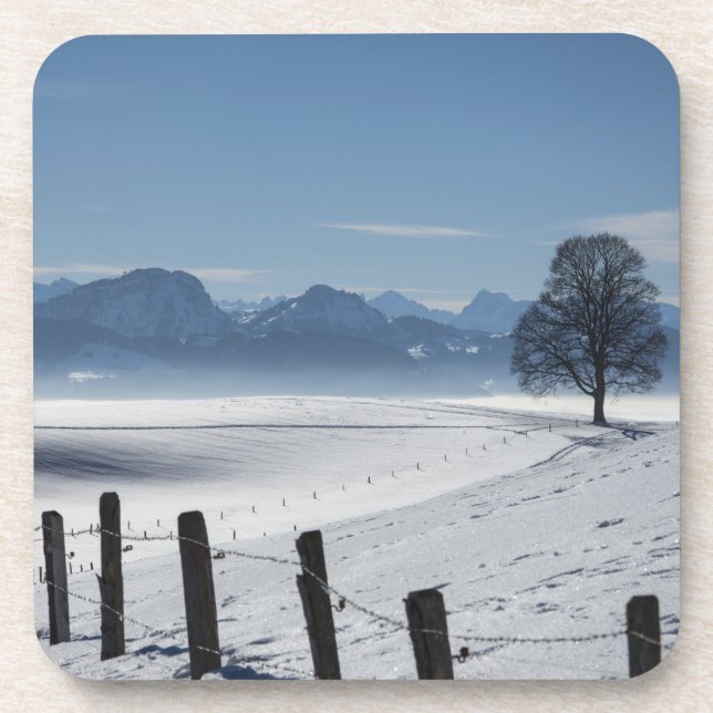Snowy Winter Countryside Landscape Photo Coaster (Front)