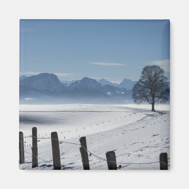 Snowy Winter Countryside Landscape Photo Magnet (Front)