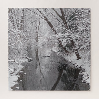 Snowy Winter Creek Tree Reflections Puzzle