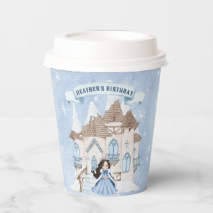 Snowy Winter Dark Haired Princess Birthday Paper Cups