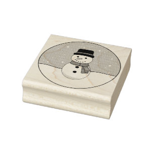 Snowy Winter Day Snowman  Rubber Stamp