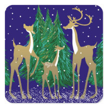Snowy Winter Deer in Wooded Forest | Blue | 