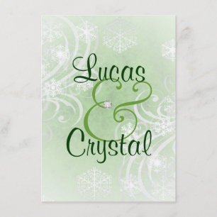 Snowy Winter Flourish Green Wedding Invitation