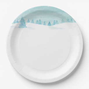 Snowy Winter Forest Landscape With Spruce Trees  Paper Plate