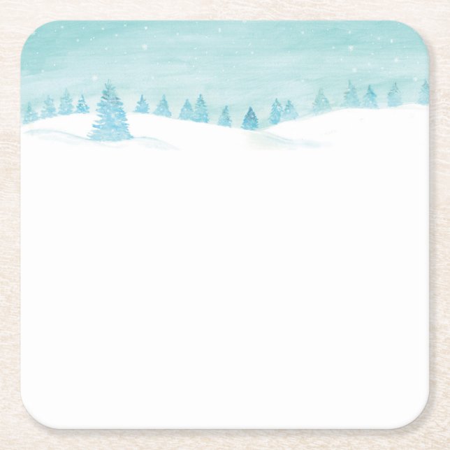 Snowy Winter Forest Landscape With Spruce Trees  Square Paper Coaster (Front)