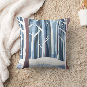 Snowy Winter Forest Modern Simple Watercolor Cushion