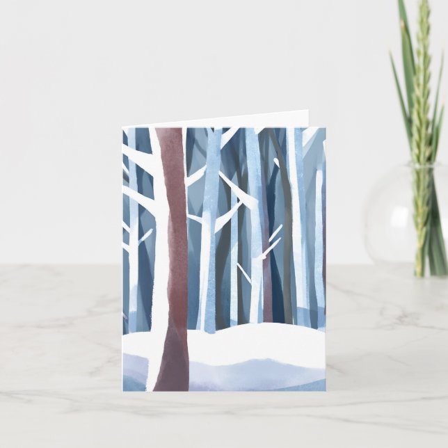 Snowy Winter Forest | Modern Simple Watercolor Holiday Card (Front)