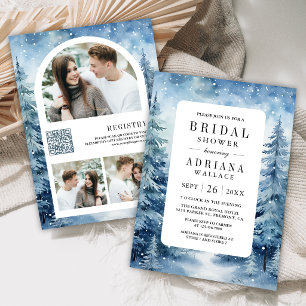 Snowy Winter Forest Photo QR Code Bridal Shower Invitation