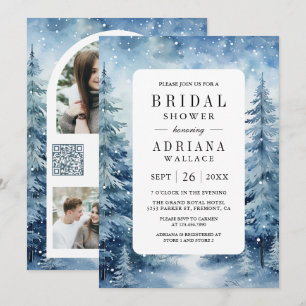 Snowy Winter Forest Photo QR Code Bridal Shower Invitation