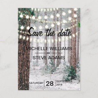 Snowy Winter Forest Wedding Save the Date Announcement Postcard