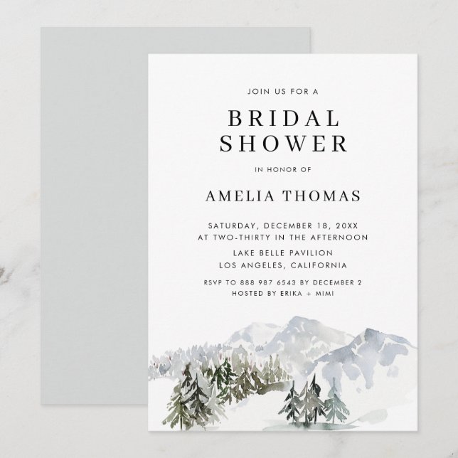 Snowy Winter Forest Woodland Bridal Shower Invitation (Front/Back)