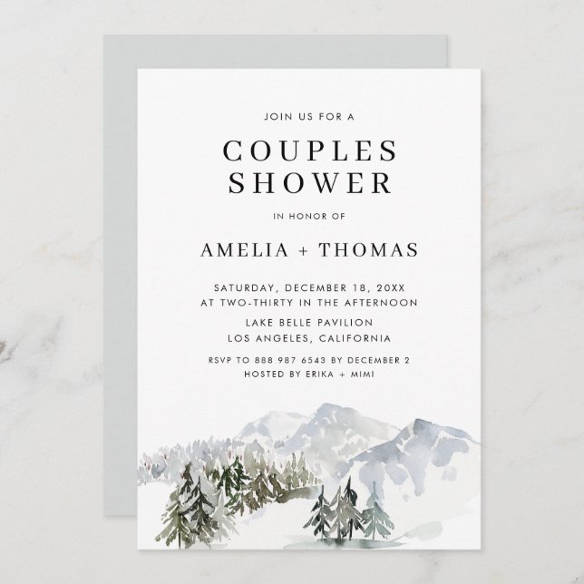 Snowy Winter Forest Woodland Couples Shower Invitation (Front/Back)